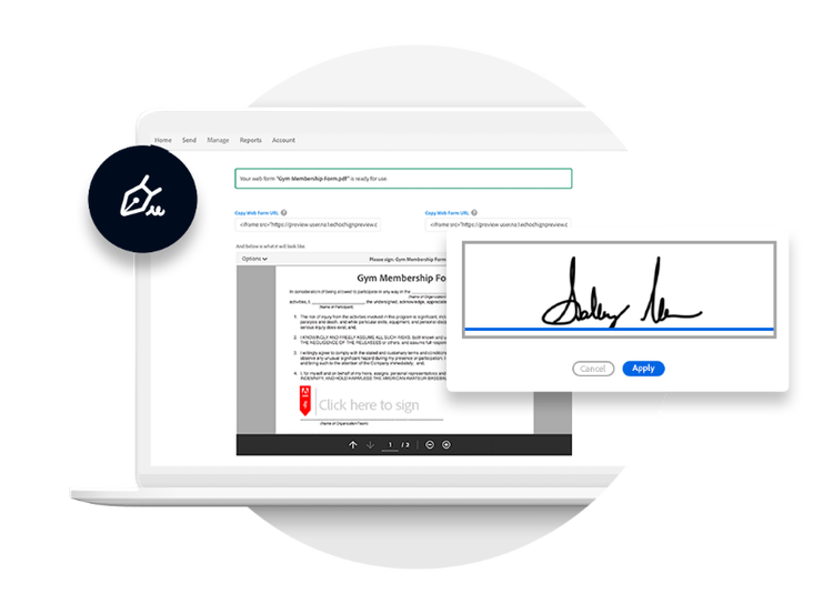 a laptop screen showing a gym membership online form with a pop up window for signature field
