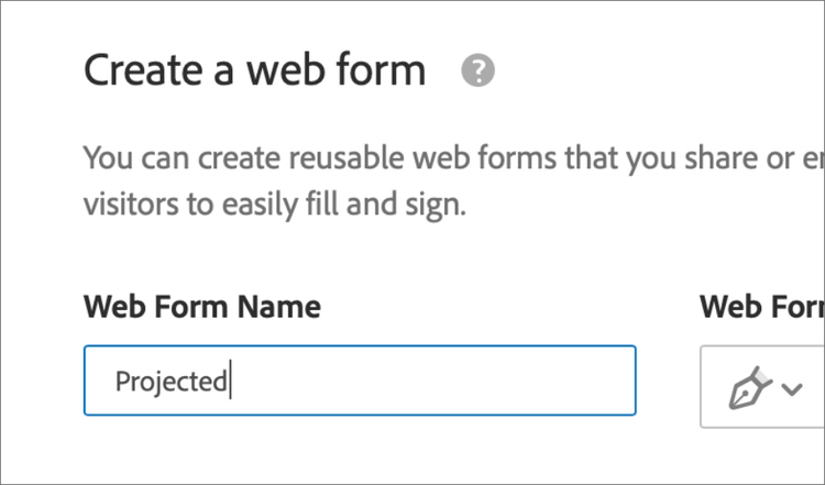screenshot of "create a web form" window with a field for web form name